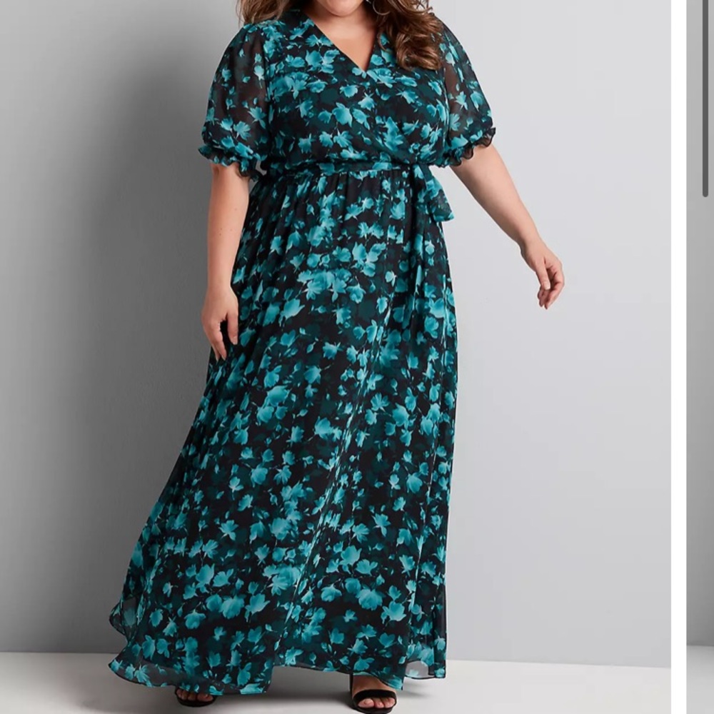 Lane Bryant Crossover Floral Maxi Dress with Belt - Size 18